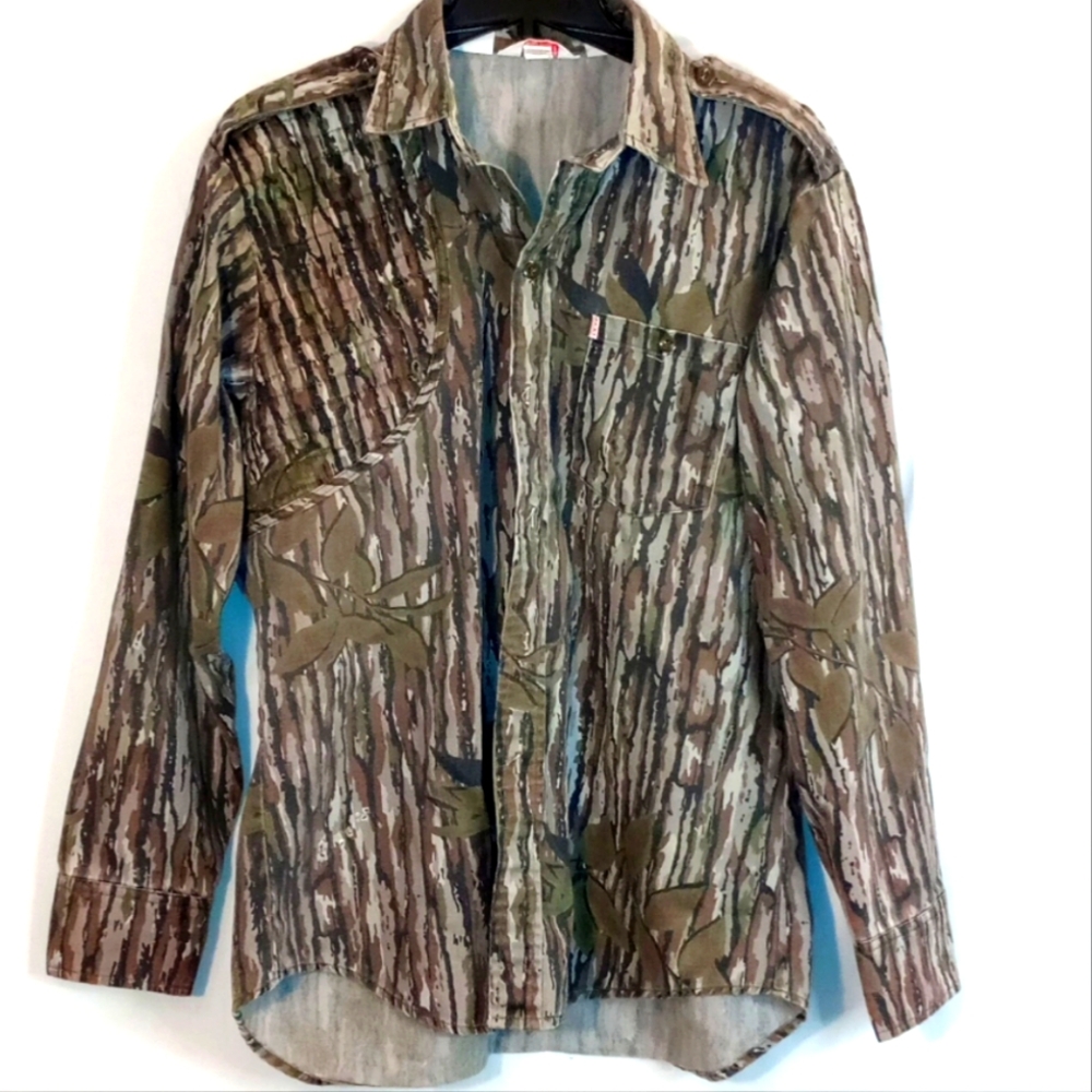 Camo Realtree Deerskin Mens 80's Vintage Button Down Shirt Jacket Size L